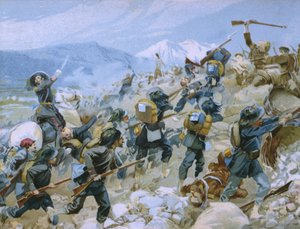 Crimean war and the battle of Chernaya, 16th August 1855, illustration from an album on the history of Risorgimento made for the chocolate Talmone