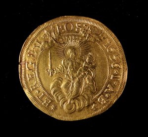 Currency of the Republic of Genoa: 12.5 Gold Doppie Coin. 1656. Back. Genoa Musei di Strada Nuova by Italian School