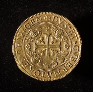 Currency of the Republic of Genoa: 12.5 Gold Doppie Coin. Diam. 61 mm. 1656. Front. Genoa, Musei di Strada Nuova (inv. 6456) by Italian School
