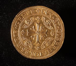 Currency of the Republic of Genoa: 25 Gold Doppie Coin. Diam. 52.5 mm. 1694. Front. Genoa, Musei di Strada Nuova (inv. 6457) by Italian School