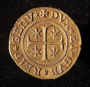 Currency of the Republic of Genoa: five gold doppie coin. Diam. 41 mm. 1642. Front. Genoa Musei di Strada Nuova by Italian School