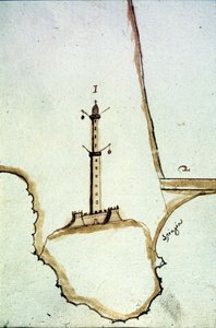 Detail of a Handwritten Topographic Map of the 17th Century Showing the Position of the Genoa Lantern by Italian School
