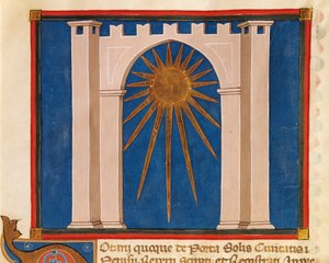 Gateway of the Sun, miniature from Register of Notaries from Perugia, manuscript, Italy 14th Century