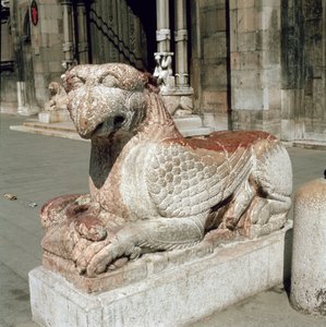 Griffin lying on a plinth, mid 13th century