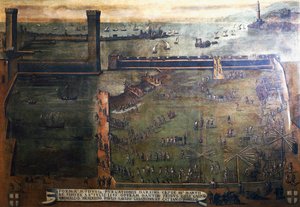 Harbor in Genoa port by Italian School