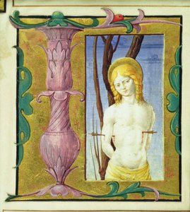 Historiated initial L depicting St. Sebastian