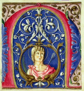 Historiated initial N depicting St. Sebastian by Italian School