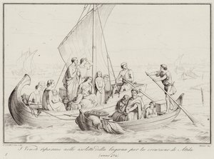 The Venetians take refuge in the islets of the lagoon due to the invasion of Attila, 452 by Italian School