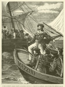 The First Ship Called Mazzini, With a Republican Flag, Commanded by Garibaldi, Attacks an Imperial Brigantine (engraving) by Italian School