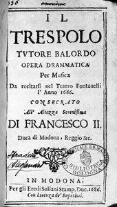 Il Trespolo Tutore Balordo Score for the Opera by Alessandro Stradella (1644 - 1682) Italian Composer. Modena 1688