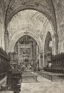 Interior of Chiaravalle Church, Italy, Engraving from Drawing by Quinto Michetti