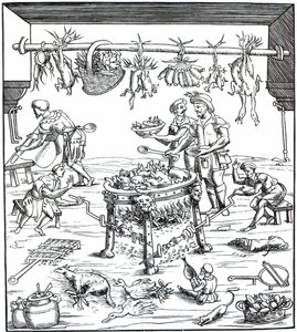 Interior of an Italian Kitchen, after Woodcut in Banchetti Compositioni di Vivende by Christoforo di Messisburgo, Published 1549