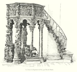 The Pulpit of the Baptistery of Pisa by Niccolo Pisano (engraving) by Italian School