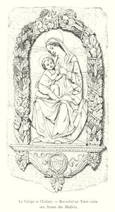 The Virgin and Child, Terracotta Bas-relief with Medici Arms (engraving) by Italian School