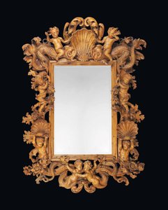 Large North Italian carved pine mirror, early 18th century