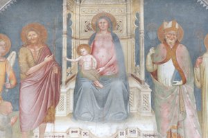 Madonna and Child, Angel Gabriel, Saint John the Baptist, Saint Ambrose, Saint Bernard