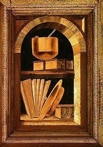 Marquetry Panel of a Still Life with Books by Italian School