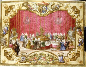 Meal given in honor of the gonfalonier Zambeccari for the commitment of the judiciary. 1720. Bologna, Archivio di stato by Italian School