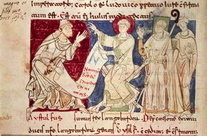 Miniature from Chronicon Vulturnense, illuminated codex composed by monk Iohannes by Italian School
