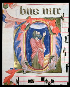Historiated initial D depicting King David in Prayer by Italian School