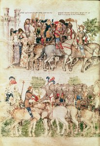 Arthur and his knights setting out on the quest for the Holy Grail, from the Queste del Saint Graal by Italian School