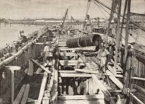 New Aqueduct in Venice, Laying the Channel in the Lagoon, Italy by Italian School