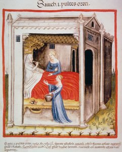 Tasting barley soup, from Tacuinum Sanitatis by Italian School