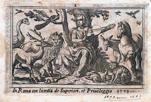 Orpheus playing among animals