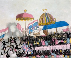 Panoramic view of the Yam Custom, from Costumi dei... by Giulio Ferrario, c.1820s-30s