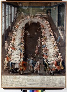 Performance of a banquet organized by the Nani family. Painting of the 18th century by Italian School
