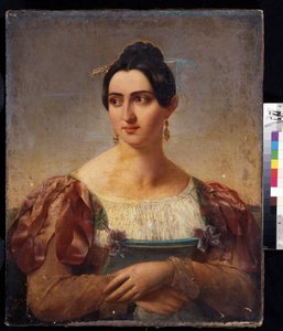 Portrait of a Woman. Young woman of Italian nobility, dressed in a gown with ribbons on the shoulders.