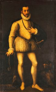 Portrait of a Gentleman, full-length, Wearing an Embroidered White Jerkin, a Cloak and a Sword, c.1580 by Italian School