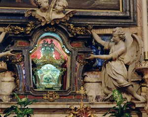 Relic of the skull of St. Aloysius Gonzaga situated in the high altar by Italian School