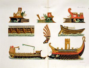 Roman Ships with Details of Figureheads, Plate 23, Class 5 from Part I of The History of the Nations, Engraved by Simonetti by Italian School