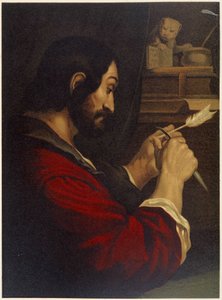 Saint Mark carving a pen - in Aurea Bibbia Classica: Storia della Rivelazione Divina nell