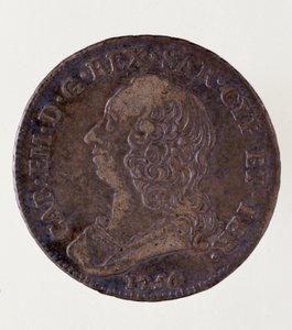 Silver Italian coin (half ecu) from Sardinia kingdom: reign of Charles Emmanuel III of Sardinia. 1756. Naples, museo archeologico by Italian School