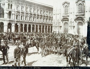Soldiers, under the command of General Bava Beccaris, in front of the Cathedral, during the riots in Milan, 6th-9th May 1898 by Italian School