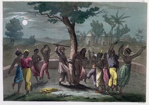 The Dance of the Mombo-Jombo, according to the travels of Mungo Park, from A History of Costume by J. Ferrario, published in Milan c.1820 by Italian School