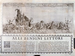 The allegorical chariot. From the Chronicles describing the celebrations organized in Mantua by prince of Gonzaga by Italian School