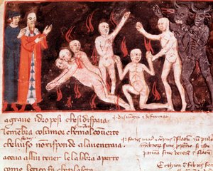 The counterfeiters (song 30 from Hell, in the Divine Comedy) - miniature 14th century