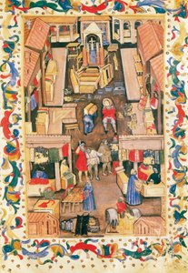 The walk of the square Ravegnana in Bologna with cloth merchant by Italian School
