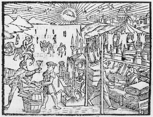 Trade in Scandinavia, illustration from Historia de Gentibus Septentrionalibus by Olaus Magnus, published in Rome, 1555