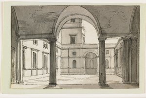 View of an Italian Colonnade and Courtyard, Early 19th Century by Italian School