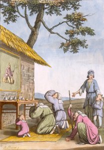 Wayside Taoist shrine in the countryside, from Costume dei... by Giulio Ferrario, c.1820s-30s by Italian School