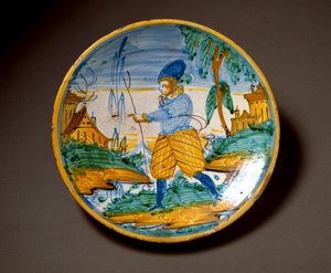 Young man of the nobility, Ceramic plate, Viterbo, Italy