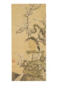 Hawk on a Blossoming Plum Branch by Ito Jakuchu