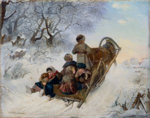 Children on a Horse Drawn Sleigh by Ivan Andreyevich Pelevin