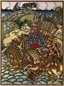 Volga Svyatoslavich and Mikula Selyaninovich by Ivan Yakovlevich Bilibin