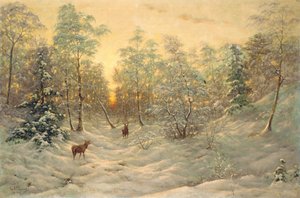 Deer in a Snowy Landscape at Dusk by Ivan Fedorovich Choultse