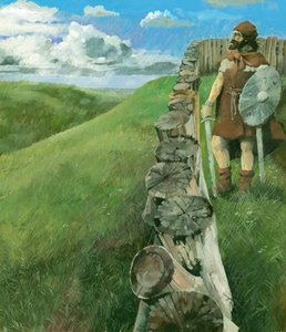 Iron Age Man at Liddington Castle Hillfort, Swindon, Wiltshire, 1994 by Ivan Lapper